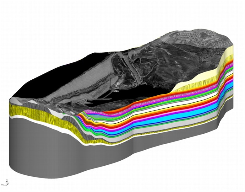 Mosul Dam visual models shows detailed layers of groundwater seepage.