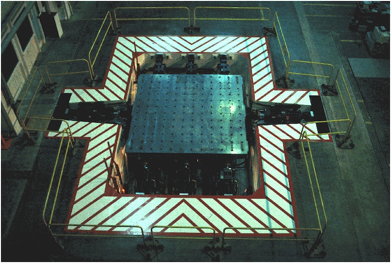 A bird’s-eye view of the “shake table” apparatus at the TESS facility.