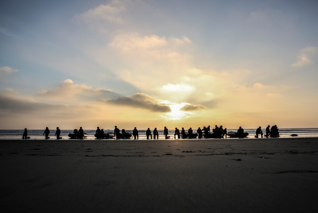 Soldiers with the Japan Ground Self-Defense Force conduct an amphibious insertion using combat rubber reconnaissance crafts during Exercise Iron Fist 2014 aboard Naval Amphibious Base Coronado, Calif., Jan. 29, 2014. Iron Fist is an amphibious exercise that brings together Marines and sailors from the 15th Marine Expeditionary Unit, other I Marine Expeditionary Force units, and soldiers from the JGSDF, to promote military interoperability and hone individual and small-unit skills through challenging, complex and realistic training. (U.S. Marine Corps photo by Cpl. Emmanuel Ramos/Released)