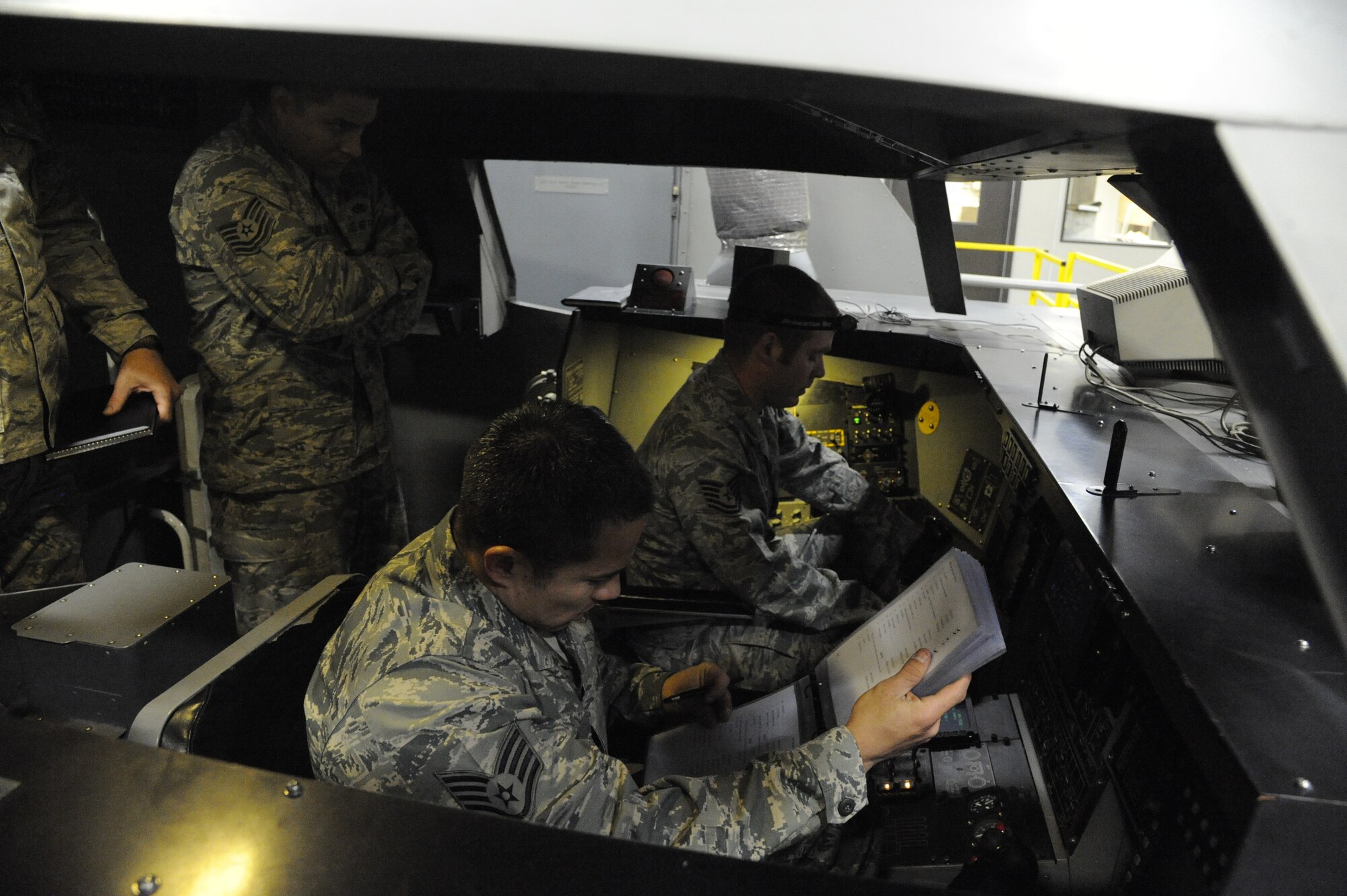 The 131st Maintenance Group/ 393rd Aircraft Maintenance Unit crew 1 conducts a composite tool kit (CTK) inspection during the 2013 Weapons Load Crew Competition of the Year at Whiteman Air Force Base, Mo., Jan. 24, 2014. During the competition, each CTK will be inspected within a maximum time limit of 20 minutes. (U.S. Air Force photo by Airman 1st Class Keenan Berry/Released)
