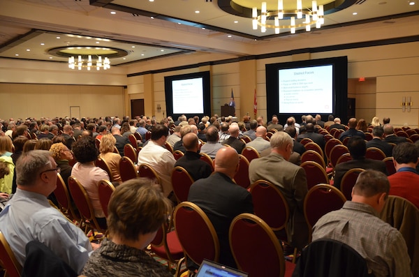 Marilyn Lewis, chief, engineering division, addresses participants at the Louisville District Open House Jan. 29, 2014.