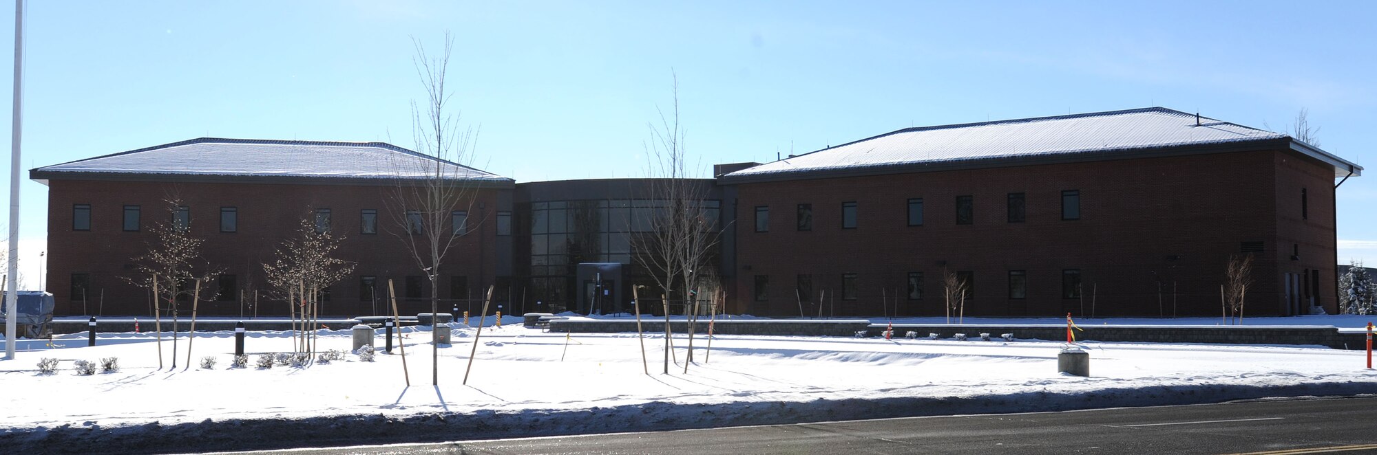 An overall image of the new wing headquarters building at Fairchild Air Force Base, Wash., Feb. 4, 2014. The projected completion date for construction is March 2014. (U.S. Air Force photo by Airman 1st Class Janelle Patiño/Released)
