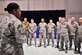Chief Master Sgt. Shelina Frey, U.S. Air Forces Central Command command chief, discusses issues including leadership, training and the current strength of the enlisted force during a two-day visit Jan. 9-10. (U.S. Air Force photo by Staff Sgt. N.B.)