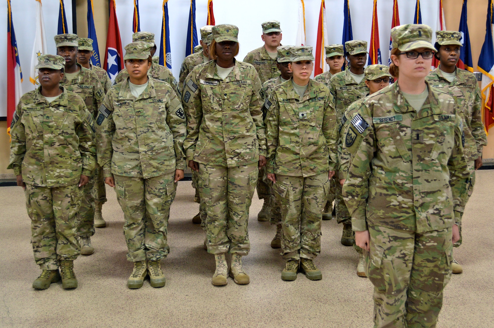 U.S. Army Soldiers from 4th Platoon, 510th Human Resources Company, Special Troops Battalion, 7th Transportation Brigade (Expeditionary), return home to Fort Eustis, Va., Jan. 31, 2014, after a nine-month tour of duty in Afghanistan. The ‘Regulators’ were responsible for casualty liaison operations, including reporting, assistance and notification. Additional duties included ensuring the safety of distinguished visitors in their area of responsibility.  (U.S. Army photo by Sgt. Stefanie Warner/Released)