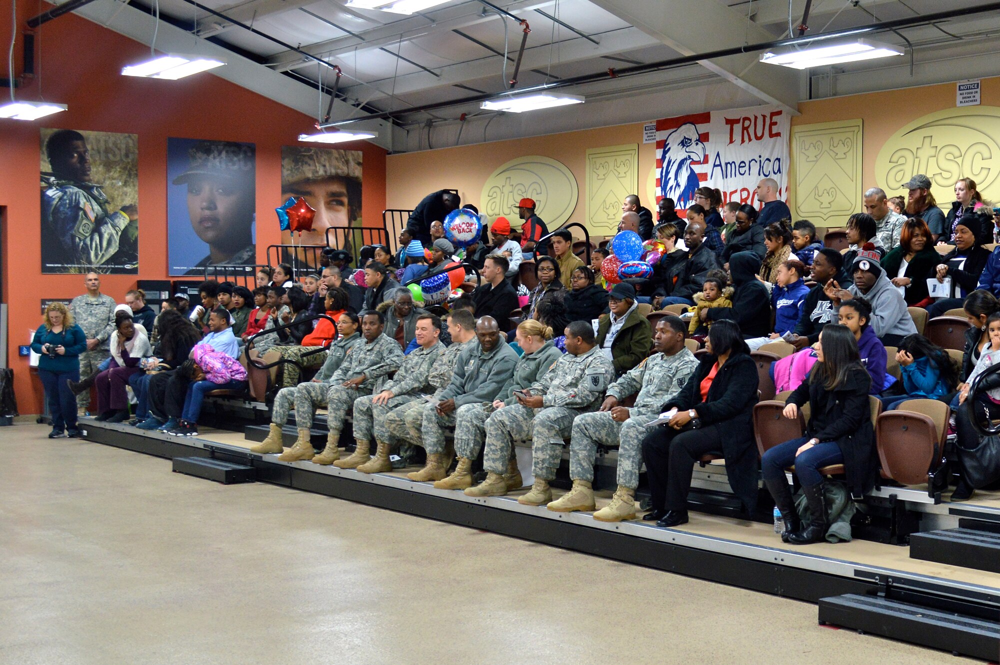 U.S. Army Soldiers from 4th Platoon, 510th Human Resources Company, Special Troops Battalion, 7th Transportation Brigade (Expeditionary), return home to Fort Eustis, Va., Jan. 31, 2014, after a nine-month tour of duty in Afghanistan. The ‘Regulators’ were responsible for casualty liaison operations, including reporting, assistance and notification. Additional duties included ensuring the safety of distinguished visitors in their area of responsibility.  (U.S. Army photo by Sgt. Stefanie Warner/Released)