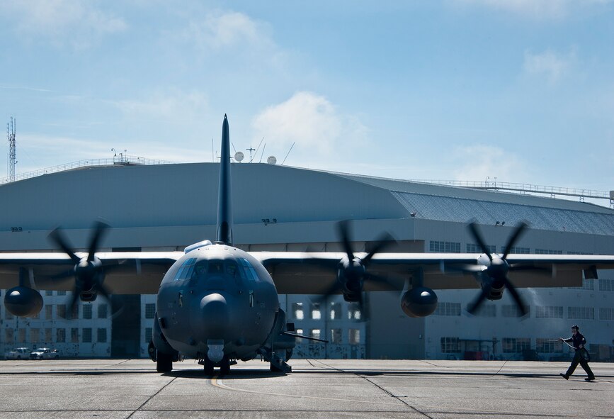 The aircrew from Eglin’s 413th Flight Test Squadron prepares the newly created AC-130J Ghostrider for takeoff for its first official sortie Jan. 31 at Eglin Air Force Base, Fla. The Air Force Special Operations Command MC-130J arrived at Eglin in January 2013 to begin the modification process for the AC-130J, whose primary mission is close air support, air interdiction and armed reconnaissance. A total of 32 MC-130J prototypes will be modified as part of a $2.4 billion AC-130J program to grow the future fleet. (U.S. Air Force photo/Sara Vidoni)