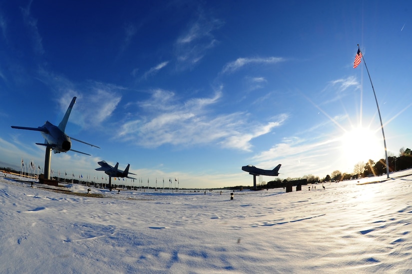 Memorial Park is blanketed by snow at Langley Air Force Base, Va., Jan. 30, 2014. Due to the snowfall, which began two days earlier, Joint Base Langley-Eustis, Va., remained open only for mission essential personnel and operations on Jan. 29. (U.S. Air Force photo by Airman 1st Class Areca T. Wilson/Released)