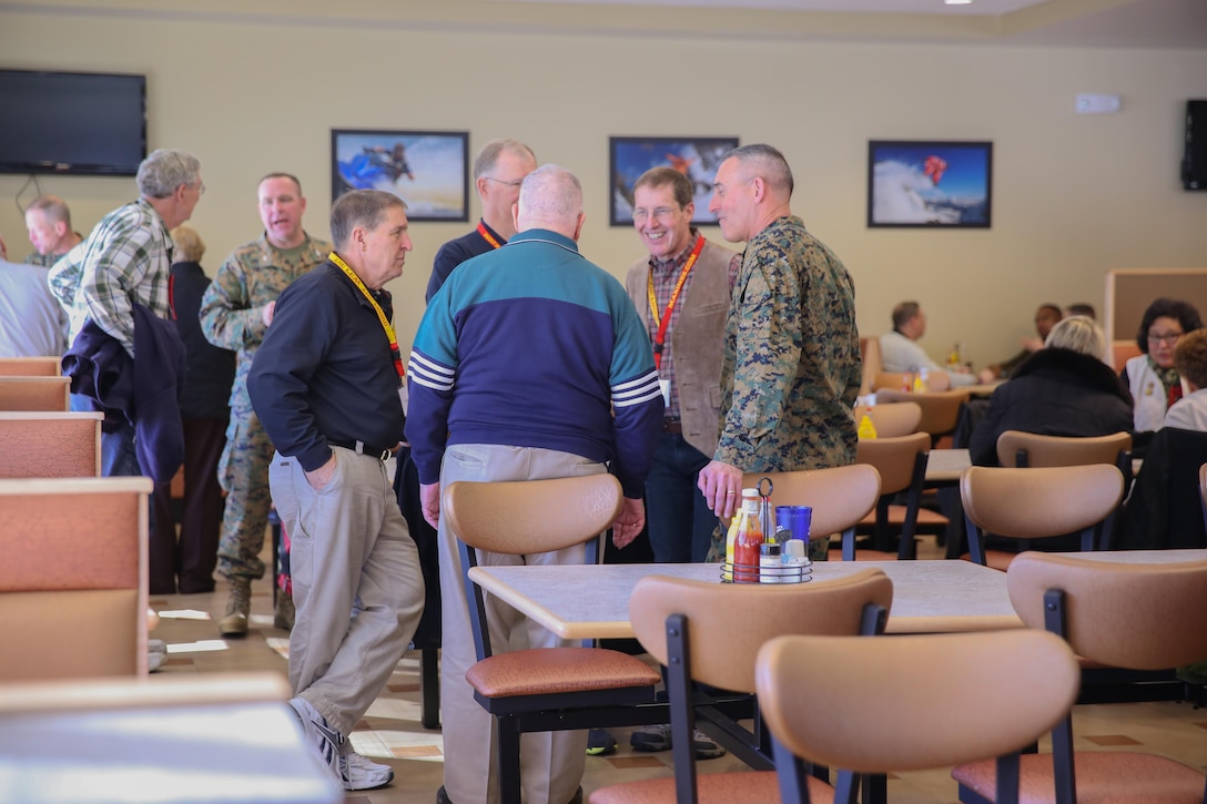 Brigadier Gen. James W. Lukeman, the commanding general of 2nd Marine Division, talks to members of the Second Marine Division Association about the Division during the celebration of its 73rd birthday aboard Marine Corps Base Camp Lejeune Jan. 31, 2014. Past and present Marines of 2nd Marine Division joined to celebrate the Division’s 73rd birthday. The 2nd Marine Division was officially activated Feb. 1, 1941 at Camp Elliot, Calif., dropping its earlier designation as the 2nd Brigade.