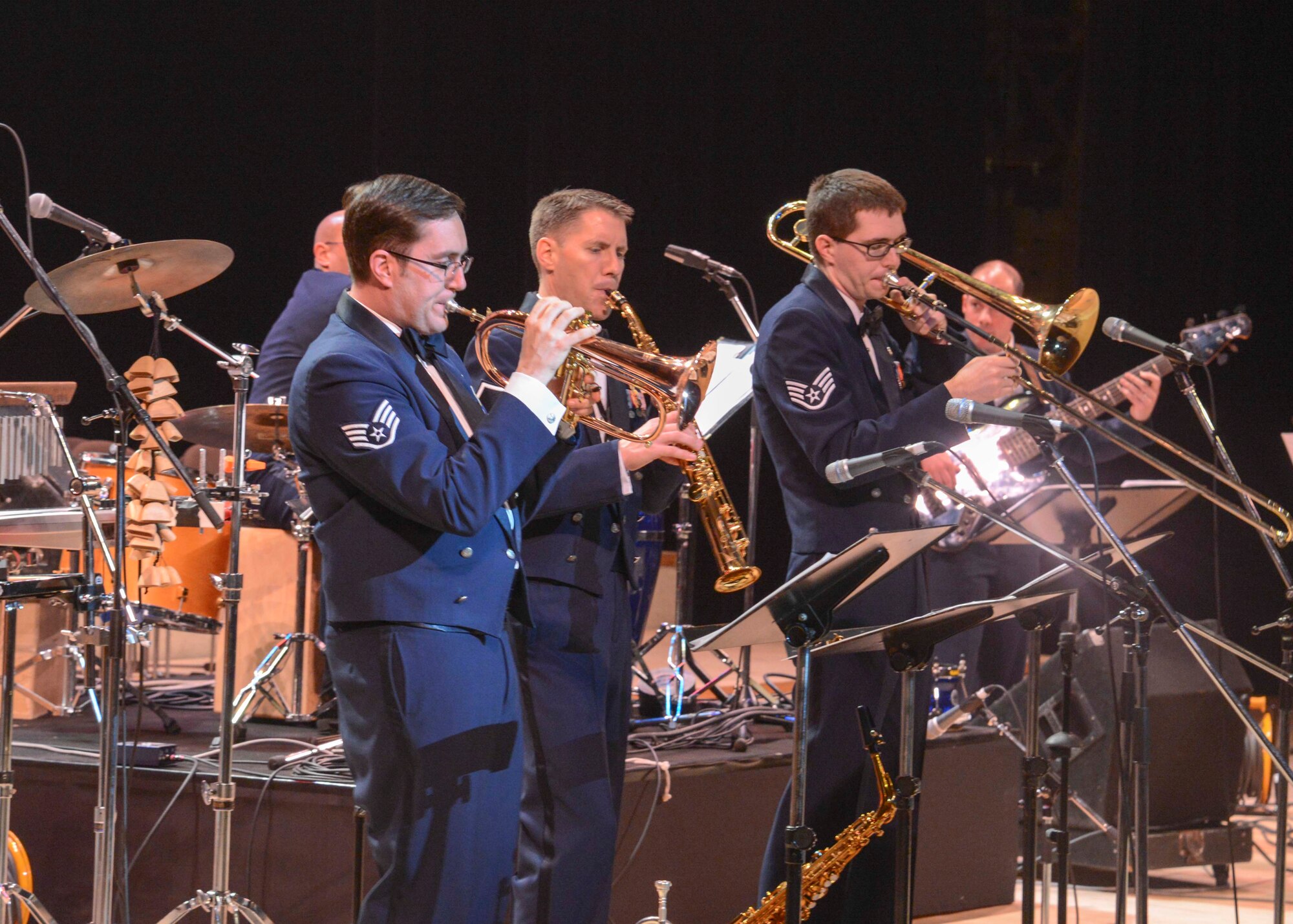 The United States Air Force Band of the Pacific-Asia performs live music during the Japan - U.S. Joint Concert at Tachikawa City, Japan, Feb. 2, 2014.  The band performed Hello Nany, L.A. and Island Magic.  (U.S. Air Force photo by Airman 1st Class Soo C. Kim / released)
