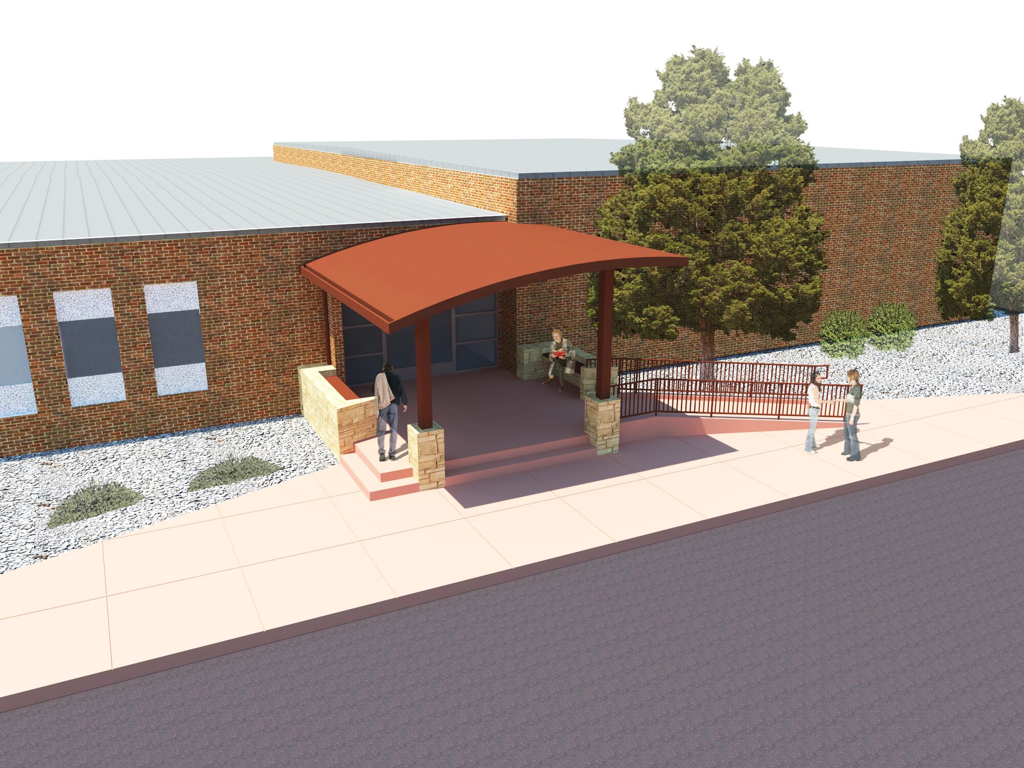 Air Force Research Laboratory Scholar Daniel Osuna’s design for the renovated entryway of the AFRL Phillips Space Conference Center.  Kirtland's Civil Engineer Division approved the design, and construction began in January. (Courtesy AFRL)