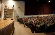Minot Air Force Base’s 5th Bomb Wing received an excellent rating after completing a Nuclear Surety Inspection here Jan. 29, 2014. Col. Alex Mezynski, 5th BW commander expressed his appreciation for the hard work put forth throughout the inspection. (U.S. Air Force photo/ Senior Airman Stephanie Sauberan) 