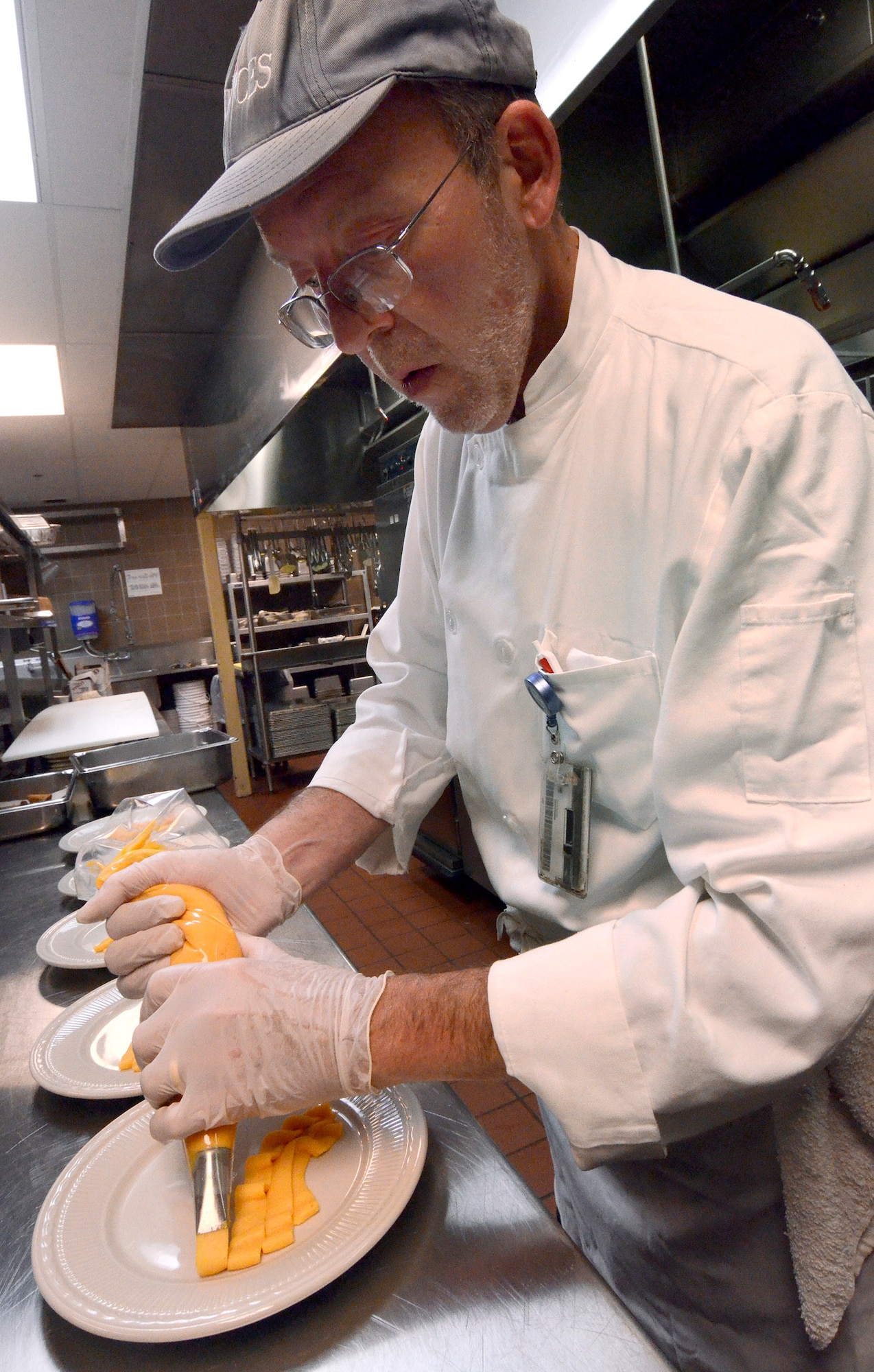 David D 'Amour, Dobbins’ Consolidated Club chef, participates in the first taste test for the Air Force Reserve Command Top Chef Competition Oct. 28. (U.S. Air Force photo/Brad Fallin)