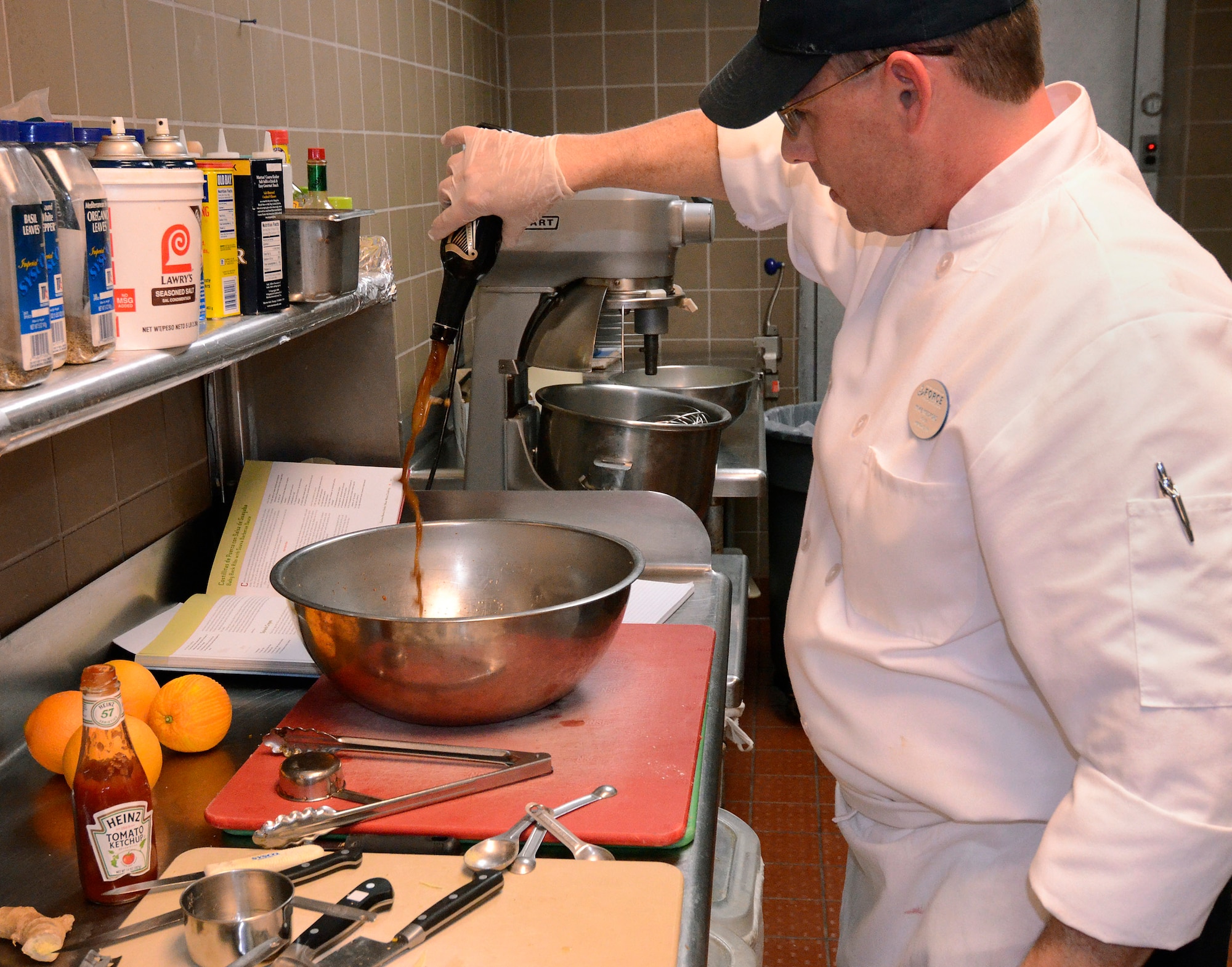 Mike Medford, Dobbins’ Consolidated Club chef, participates in the first taste test for the Air Force Reserve Command Top Chef Competition Oct. 28. (U.S. Air Force photo/Don Peek)