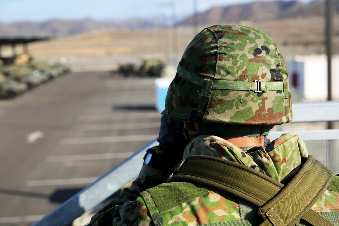 U.S. Marine (rank) (FNamee LName), (unit), (photo description) during Exercise Iron Fist 2014 aboard (Location: Camp Pendleton, Calif.), (Date: Jan. 23, 2014). Iron Fist 2014 is an amphibious exercise that brings together Marines and sailors from the 15th Marine Expeditionary Unit, other I Marine Expeditionary Force units, and soldiers from the Japan Ground Self-Defense Force, to promote military interoperability and hone individual and small-unit skills through challenging, complex and realistic training. ( U.S. Marine Corps photo by Lance Cpl. Anna K. Albrecht/Released)
