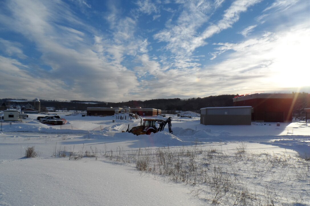 A U.S. Army Reserve Center project in Binghamton, NY, is covered in snow this week. The project is approximately 61% finished and scheduled for completion in April.