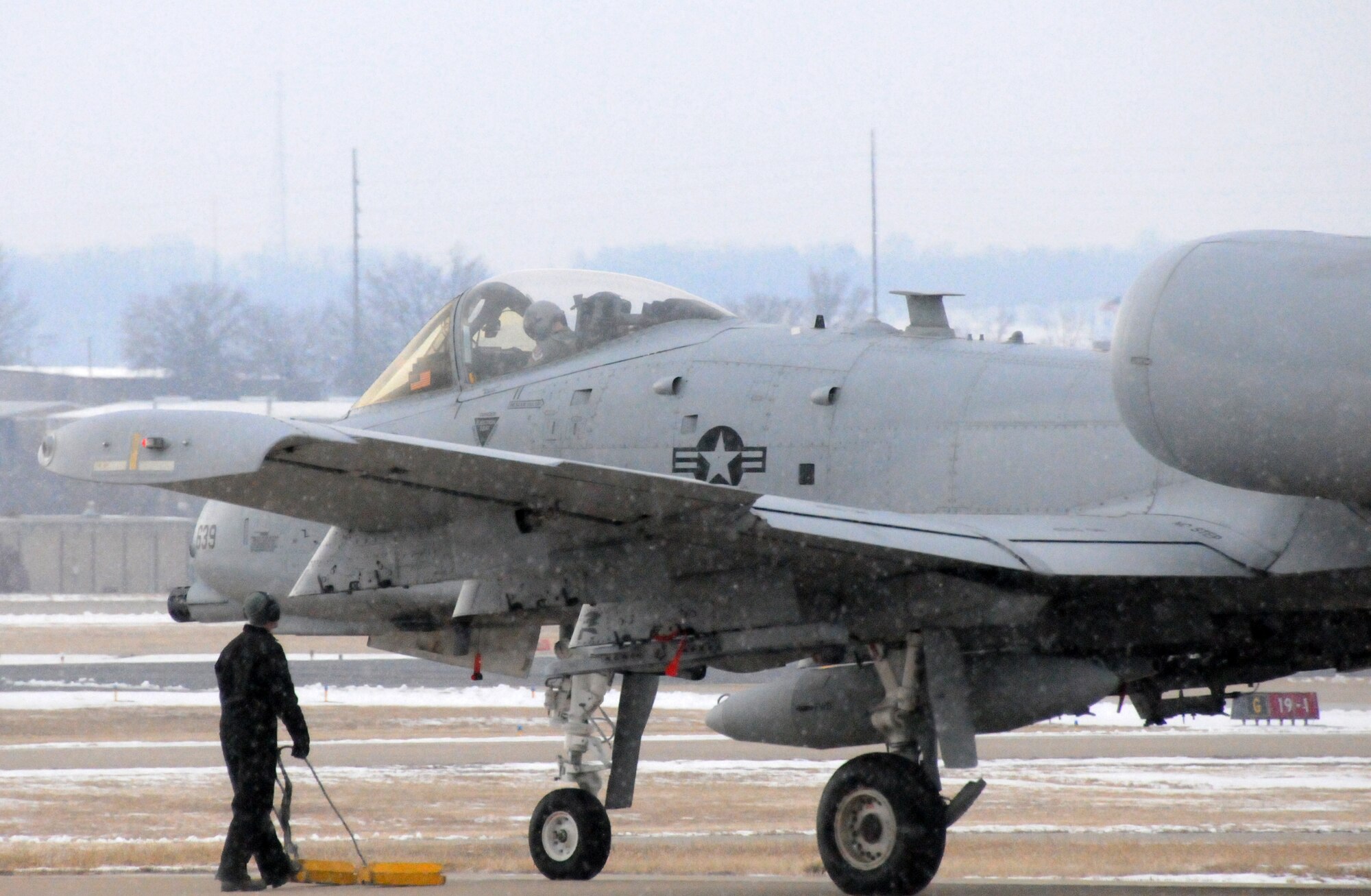 An A-10C Thunderbolt II "Warthog" (Tail No. 639) with the 188th Fighter Wing prepares to taxi on the ramp at Ebbing Air National Guard Base, Fort Smith, Ark. Tail No. 639 departed for Moody Air Force Base, Ga., Feb. 5, 2014. The jet was transferred from the 188th Fighter Wing as part of the wing’s on-going conversion from a fighter mission to a remotely piloted aircraft and Intelligence mission, which will include a space-focused targeting squadron. The 188th now has eight remaining A-10s left on station. The A-10 will join Moody AFB’s 75th Fighter Squadron. (U.S. Air National Guard photo by Tech Sgt. Josh Lewis)