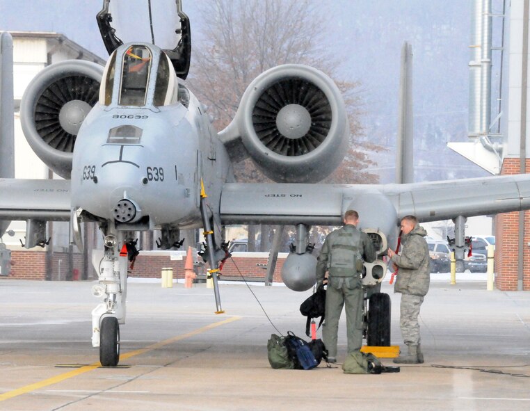 Master Sgt. Paul Denton, a crew chief with the 188th Aircraft Maintenance Squadron, preps an A-10C Thunderbolt II "Warthog" (Tail No. 639) for departure to Moody Air Force Base, Ga., Feb. 5, 2014. Tail No. 639 was transferred from the 188th Fighter Wing’s Ebbing Air National Guard Base, Fort Smith, Ark., as part of the wing’s on-going conversion from a fighter mission to a remotely piloted aircraft and Intelligence mission, which will include a space-focused targeting squadron. The 188th now has eight remaining A-10s left on station. The A-10s will join Moody AFB’s 75th Fighter Squadron. (U.S. Air National Guard photo by Tech Sgt. Josh Lewis)