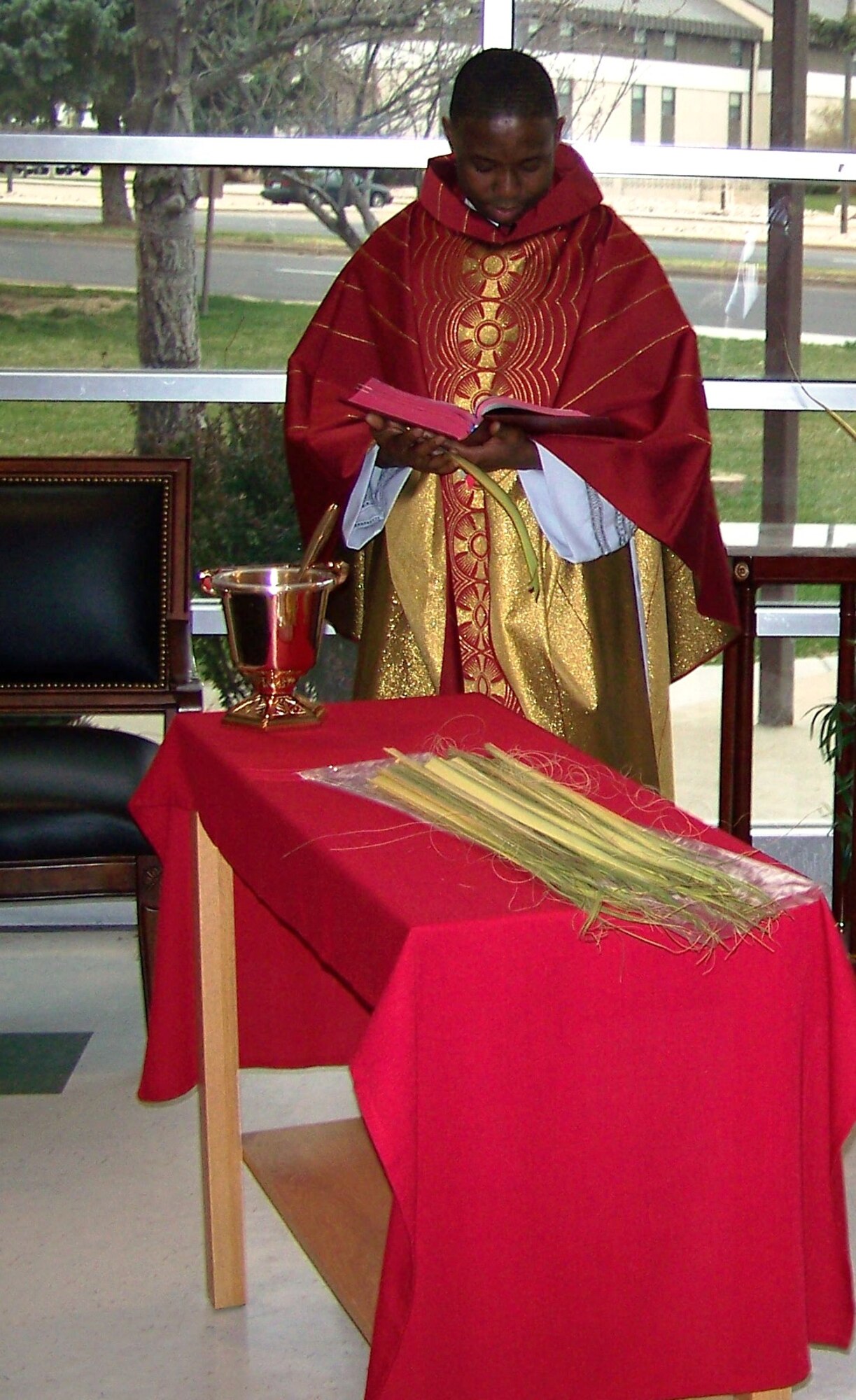 Chaplain (Capt.) Cyriacus "CY" Onyejegbu conducts Catholic services at the Hill Air Force Base Chapel. For more than a decade, the Air Force has experienced a decline in the number of Roman Catholic  priests serving in the active duty component. (Courtesy photo)