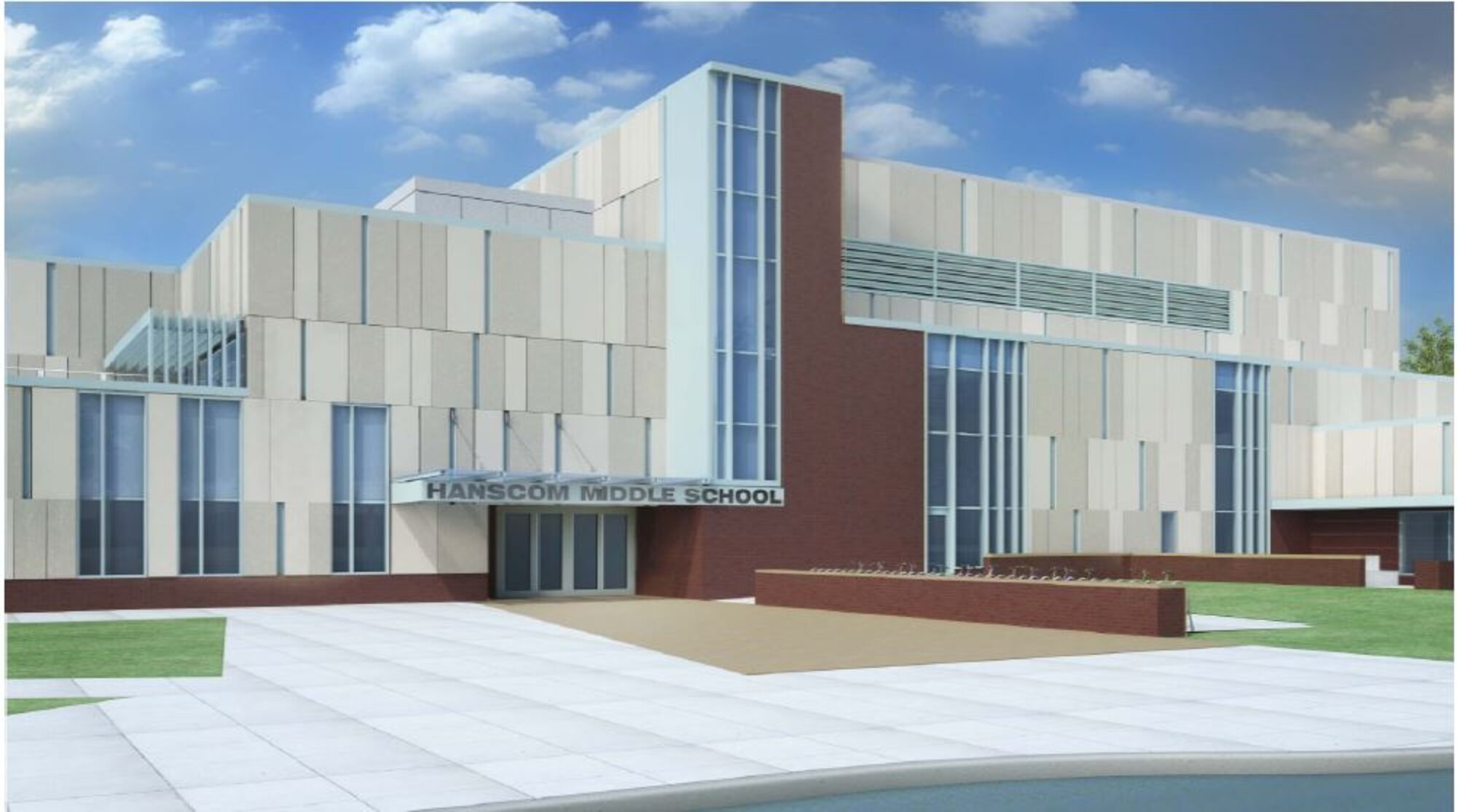 Architectural rendering of new Hanscom Middle School.
