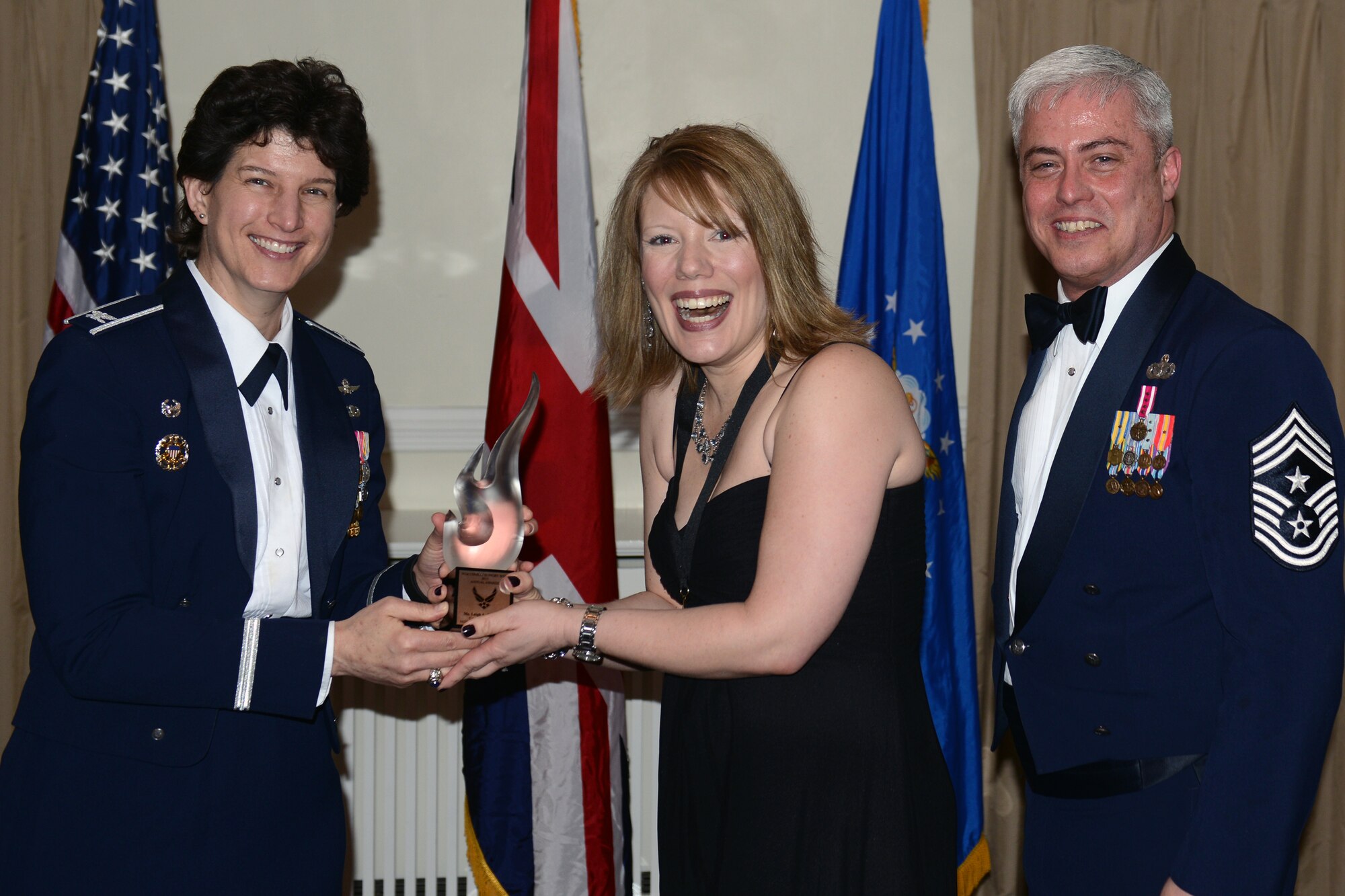 RAF ALCONBURY, United Kingdom - Leigh Copeland, 422nd Medical Squadron, was named the 501st Combat Support Wing's Civilian Category I of the Year. Copeland, from Cincinnati, was a crucial team member in the RAF Croughton limited scope medical treatment facility being named the Air Force Medical Operating Agency's Best Performing and Most Improved MTF Quarterly Award, garnering $6,000 for clinic improvements. She also monitored and highlighted self-inspection items for the weekly staff meeting, an essential component of the 422nd MDS excelling during a staff assistance visit. (U.S. Air Force photo by Tech. Sgt. Chrissy Best)