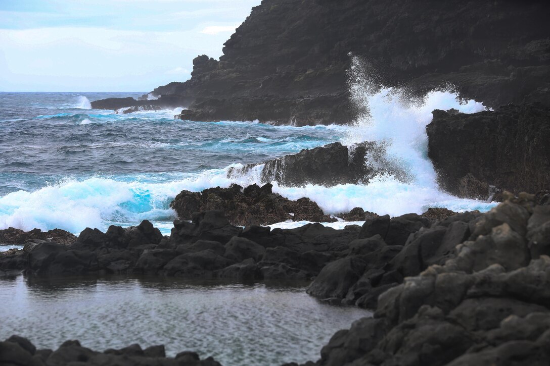The Makapuu Tide Pools are located on the lighthouse side of the Makapuu Point Lighthouse Trail, which is part of the Ka Iwi State Scenic Shoreline. The trail is off of Kalanianaole Highway in southeastern Oahu. (U.S. Marine Corps photo by Cpl. Nathan Knapke)
