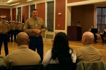 Col. Gary F. Keim, the commanding officer of Combat Logistics Regiment 27, 2nd Marine Logistics Group gives a speech during a retirement ceremony for 1st Sgt. Kevin E. Hart aboard Camp Lejeune, N.C., Feb.7, 2014. Hart has been in the Marine Corps for 25 years and said that to him, being a Marine was never a job, it was something he enjoyed doing. (U.S. Marine Corps photo by Lance Cpl. Desiré M. Mora)