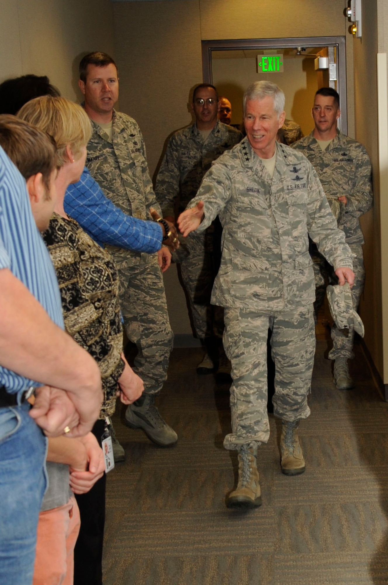 General William L. Shelton, Commander, Air Force Space Command, meets with education center employees here, Jan 30. Immediately following his landing, General Shelton toured the base he once called home as a 2nd Lt. more than two decades ago. (U.S. Air Force photo/Senior Airman Shane M. Phipps)

