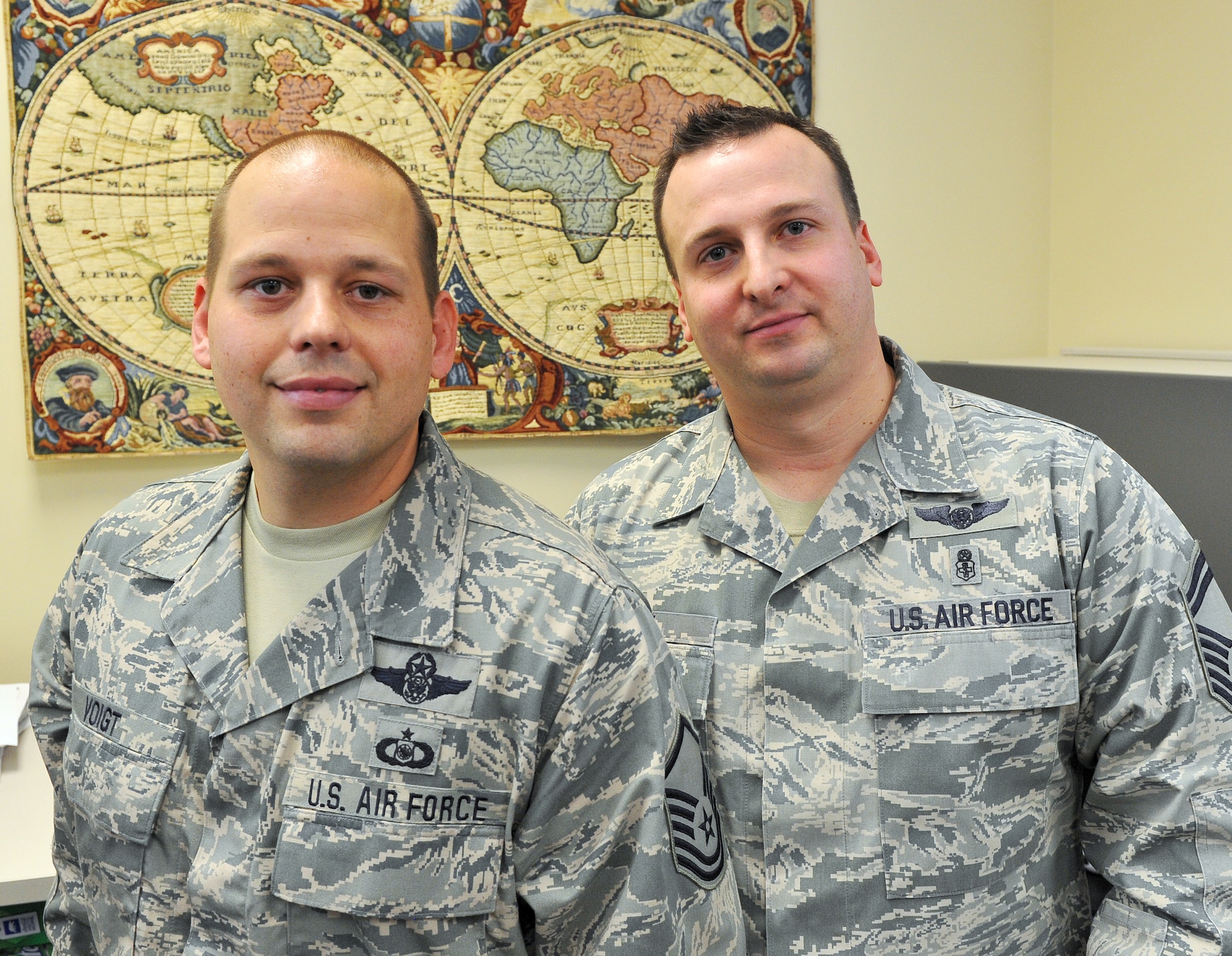 Brothers Master Sgt. Sven Voigt, left, and Senior Master Sgt. Keyser Voigt, are German-born U.S. Airmen and naturalized citizens serving at Robins. (U.S. Air Force photo by Tommie Horton)