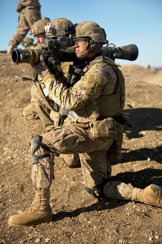 An Army Ranger prepares to fire a Carl Gustav recoilless rifle during training on Camp Roberts, Calif., Feb. 1, 2014.