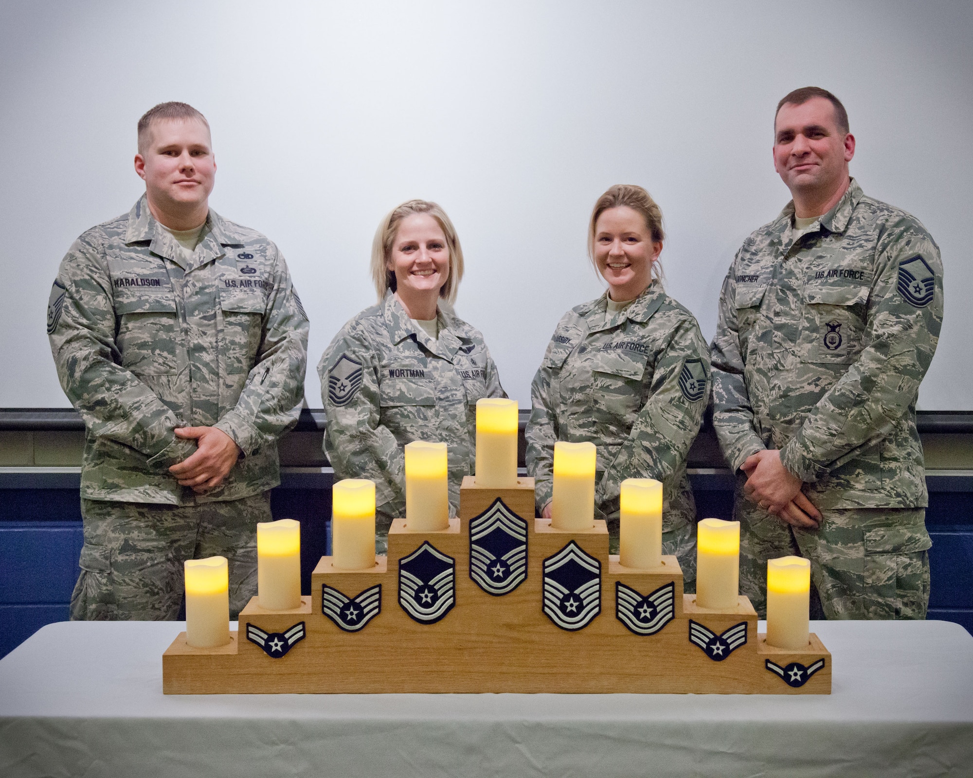 Recent Master Sgt. promotees were recognized in a ceremony during the February Unit Training Assembly at the Minneapolis-St. Paul Air Reserve Station, Minn. (U.S. Air Force photo by Shannon McKay/Released)