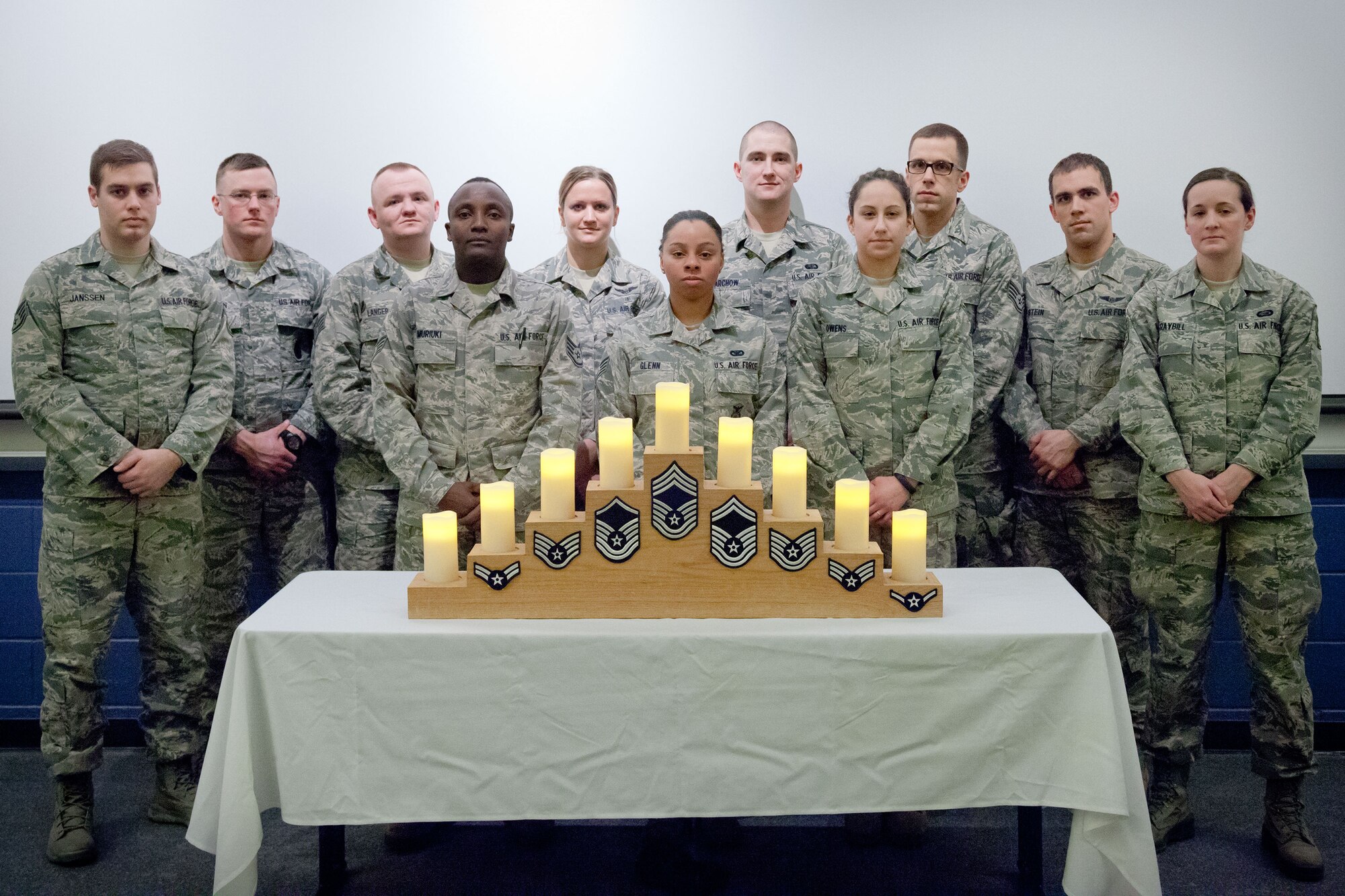Recent Staff Sgt. promotees were recognized in a ceremony during the February Unit Training Assembly at the Minneapolis-St. Paul Air Reserve Station, Minn. (U.S. Air Force photo by Shannon McKay/Released)