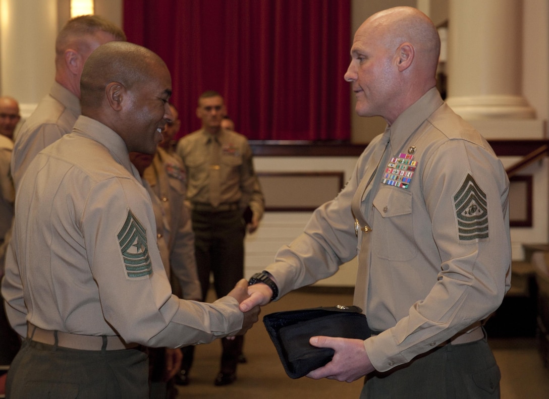 Sgt. Maj. Micheal P. Barrett, the 17th Sergeant Major of the Marine Corps, speaks at Sergeants Major Course graduation at Marine Corps Base Quantico, Va., on Jan. 31, 2014. (U.S. Marine Corps photo by Lance Cpl. Samantha Draughon/Released)


