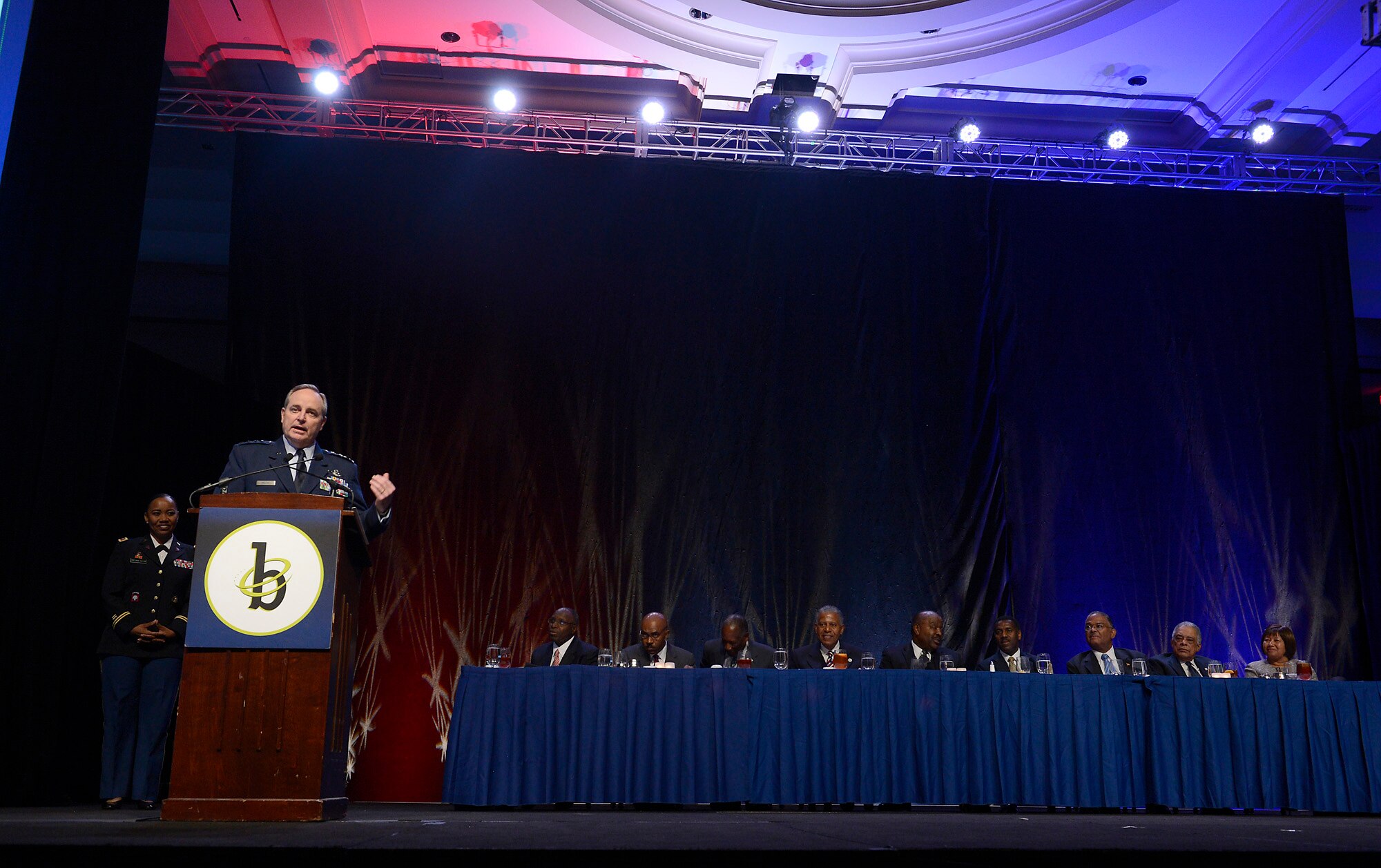 Air Force Chief of Staff Gen. Mark A. Welsh III speaks during the Ninth Annual Stars and Stripes dinner, Feb. 7, 2014, in Washington, D.C.  The dinner is held every year to honor engineers, both active and retired African American general officers and members of the senior executive service. This year's Air Force recipient of the Black Engineer of the Year award is Brig. Gen. Cedric D. George, the Warner Robins Air Logistics Complex commander at Robins Air Force Base, Ga. (U.S. Air Force photo/Scott M. Ash)