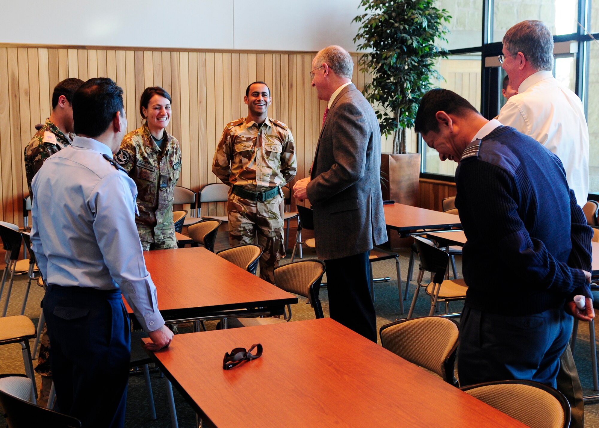 SAN ANGELO, Texas – Rep. Mike Conaway, 11th District of Texas, speaks with International Military Student Officers during a meet and greet at the San Angelo Visitor Center Jan. 21. Conaway expressed the importance of learning as much as possible so the students could relay their new knowledge to the people of their country. (U.S. Air Force photo/ Airman 1st Class Devin Boyer)