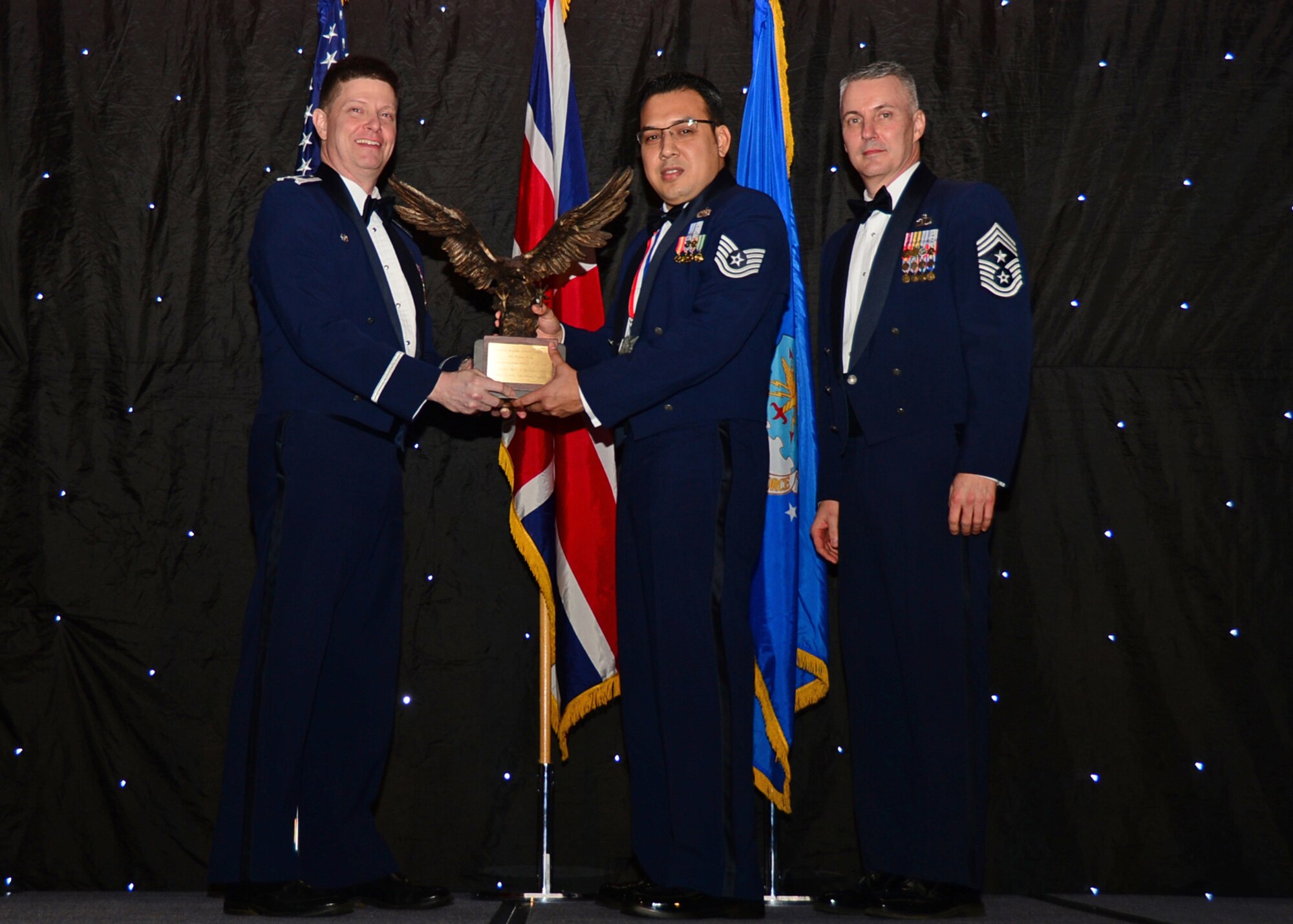 Tech. Sgt. Gerardo Valdez, Jr., 48th Maintenance Group, was named NCO of the Year during the 2013 Annual Awards Banquet at Royal Air Force Lakenheath, England, Feb. 8, 2014. Airmen were recognized across 11 categories, representing the spectrum of the 48th Fighter Wing, during the ceremony. (U.S. Air Force photo by Airman 1st Class Erin O’Shea)