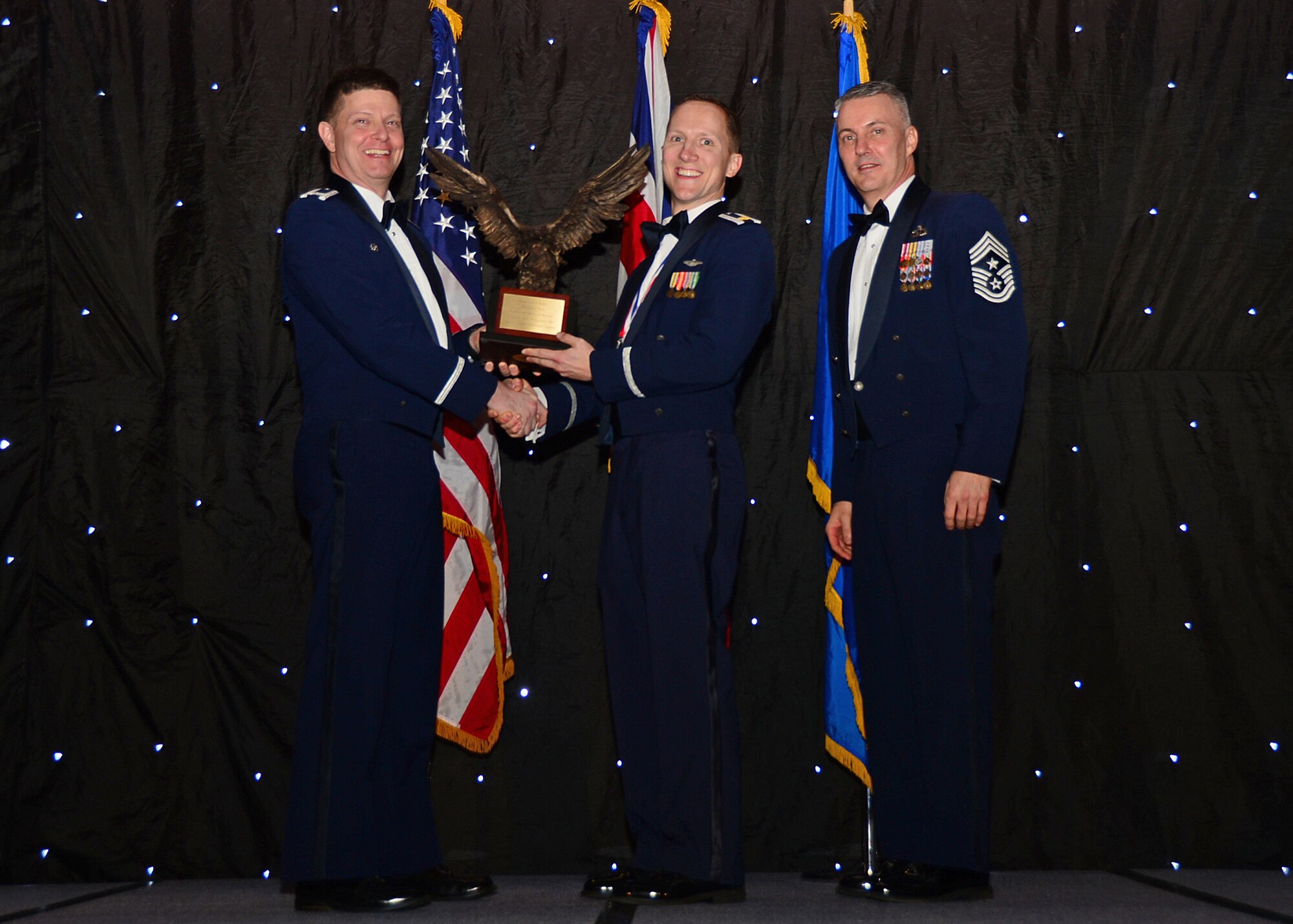 Maj. Charles Kistler, 48th Operations Group, was named Field Grade Officer of the Year during the 2013 Annual Awards Banquet at Royal Air Force Lakenheath, England, Feb. 8, 2014. Airmen were recognized across 11 categories, representing the spectrum of the 48th Fighter Wing, during the ceremony. (U.S. Air Force photo by Airman 1st Class Erin O’Shea)
