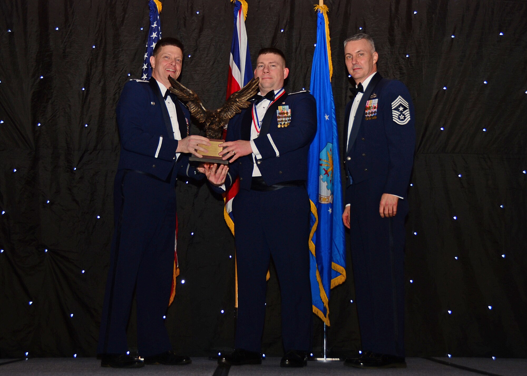 Capt. Zackery Kalinauskas, 48th Medical Group, was named Military Volunteer of the Year during the 2013 Annual Awards Banquet at Royal Air Force Lakenheath, England, Feb. 8, 2014. Airmen were recognized across 11 categories, representing the spectrum of the 48th Fighter Wing, during the ceremony. (U.S. Air Force photo by Airman 1st Class Erin O’Shea)