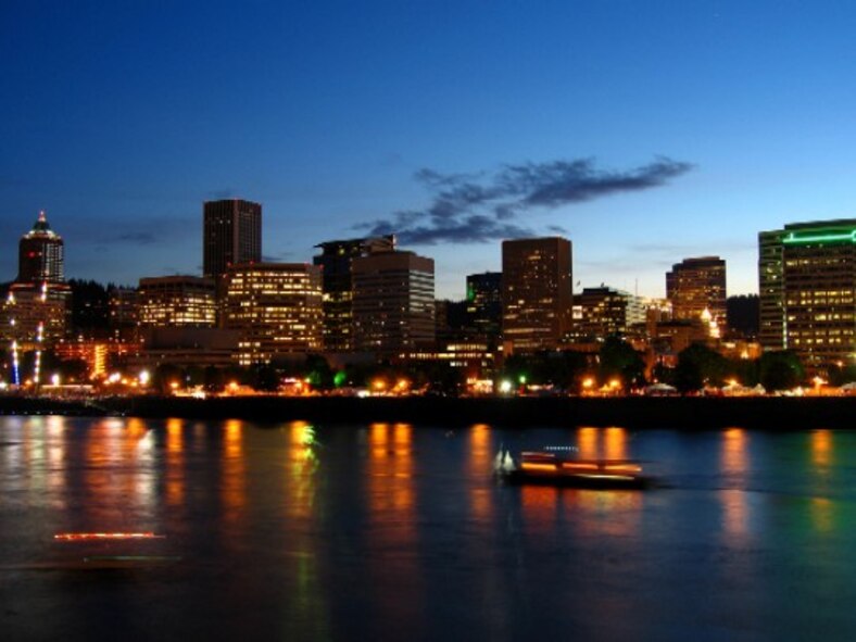 Portland lights create jewel tones on the Willamette River that runs through downtown Portland. (Courtesy photo)