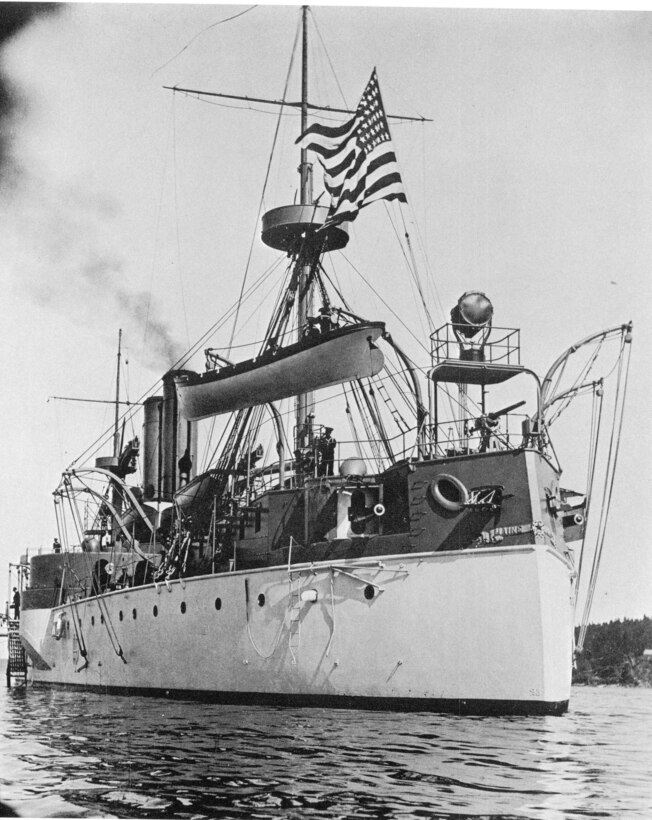 Port quarter view of the Maine taken in Bar Harbor, Maine, 1895. U.S. Naval Historical Center Photograph # NH 48622.