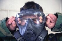 Marines from Marine Wing Support Squadron (MWSS) 272 conduct gas chamber training aboard Camp Geiger as part of their chemical, biological, radiological and nuclear (CBRN) environment training, Feb 6. This training was part of a six-day squadron-wide field exercise (FEX) Feb.5-10.(U.S. Marine Corps photo by Lance Cpl. Andy J. Orozco/Released)