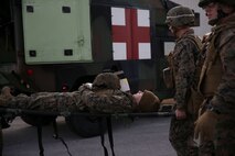 Marines from Marine Wing Support Squadron (MWSS) 272 participate in a Disaster Assistance Response Team (DART) training event at the squadron’s supply building aboard Marine Corps Air Station New River, Feb. 9. The training event was part of their field exercise (FEX) Feb. 5-9.(U.S. Marine Corps photo by Lance Cpl. Andy J. Orozco/Released)
