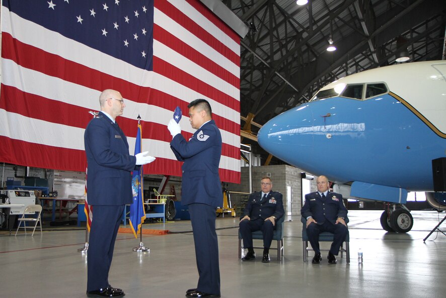 The 932nd Airlift Wing honored Chief Master Sgt. Jeffery Craig during a retirement ceremony held at Hangar One on Sunday during the unit training assembly.  Chief Craig fufilled many roles and held a variety of jobs during his 33 year enlistment and most recently, served as the Aircraft Maintenance Unit superintendent for the Maintenance group. (Air Force photo/by Tech. Sgt. Christopher Parr)