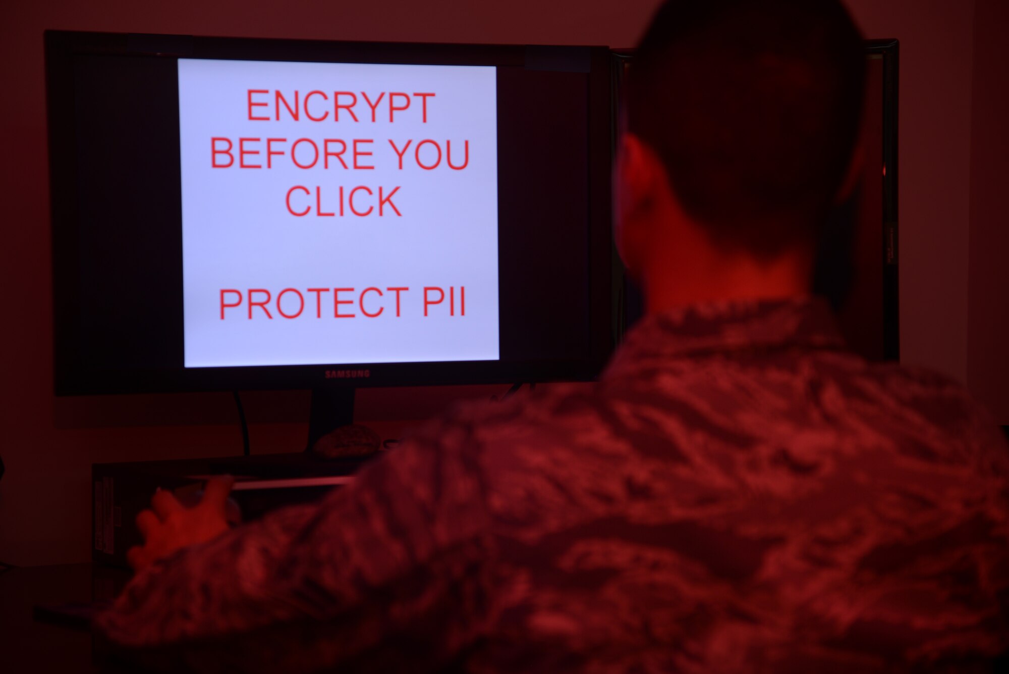 Emails may be encrypted to protect sensitive information and prevent accounts from being locked. According to the Air Force Privacy and Civil Liberties Office, Personally Identifiable Information is sensitive information and its disclosure could potentially harm the individuals to whom it belongs. (U.S. Air Force illustration/Airman 1st Class John Linzmeier)