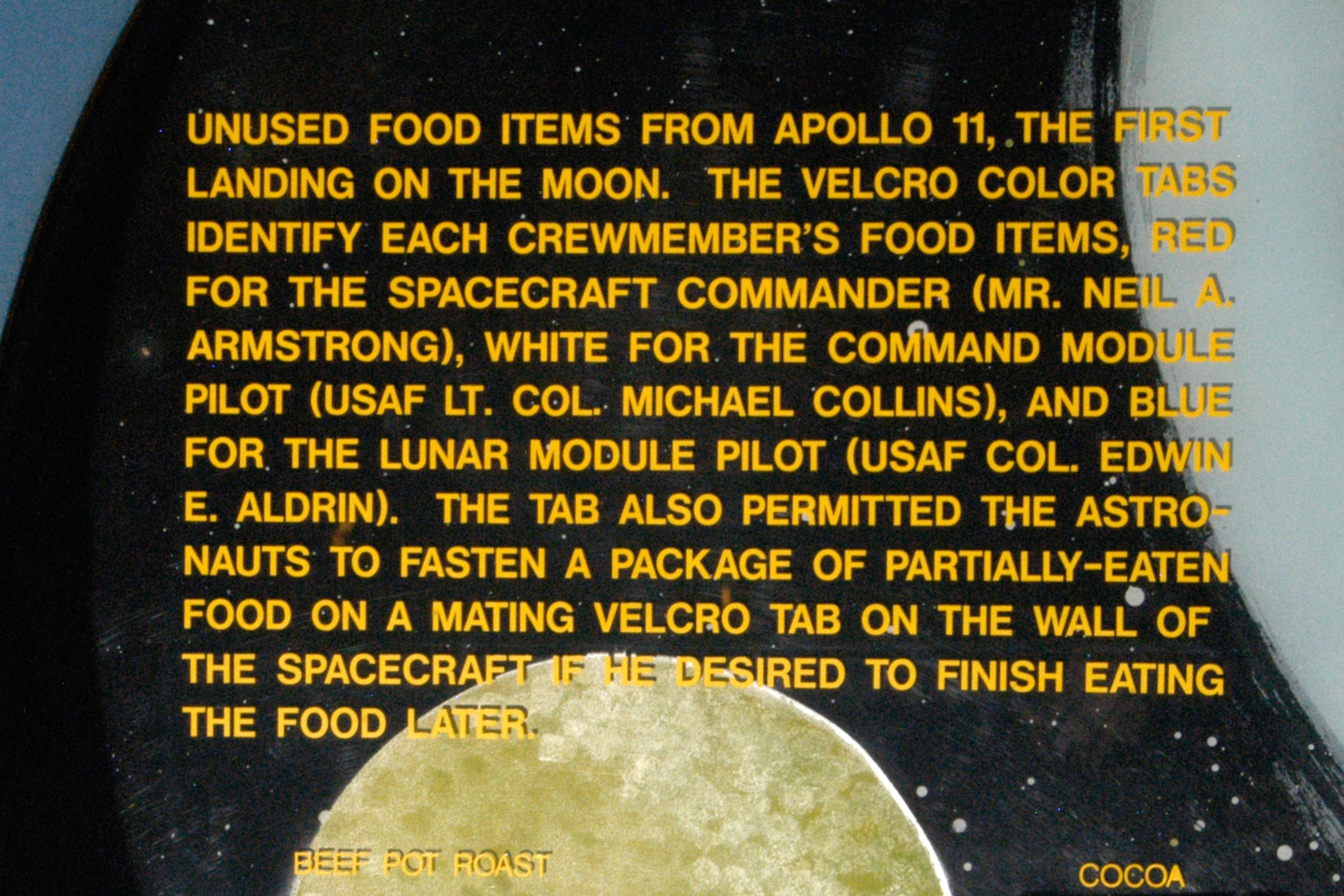 Space Foods exhibit in the Missile and Space Gallery at the National Museum of the United States Air Force. (U.S. Air Force photo) 