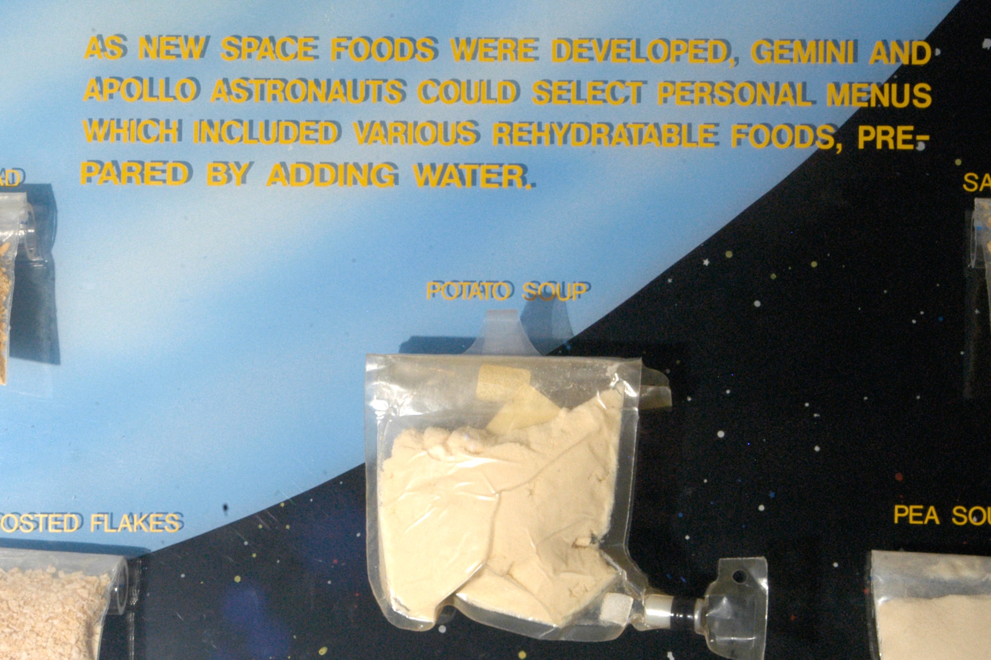 Space Foods exhibit in the Missile and Space Gallery at the National Museum of the United States Air Force. (U.S. Air Force photo) 