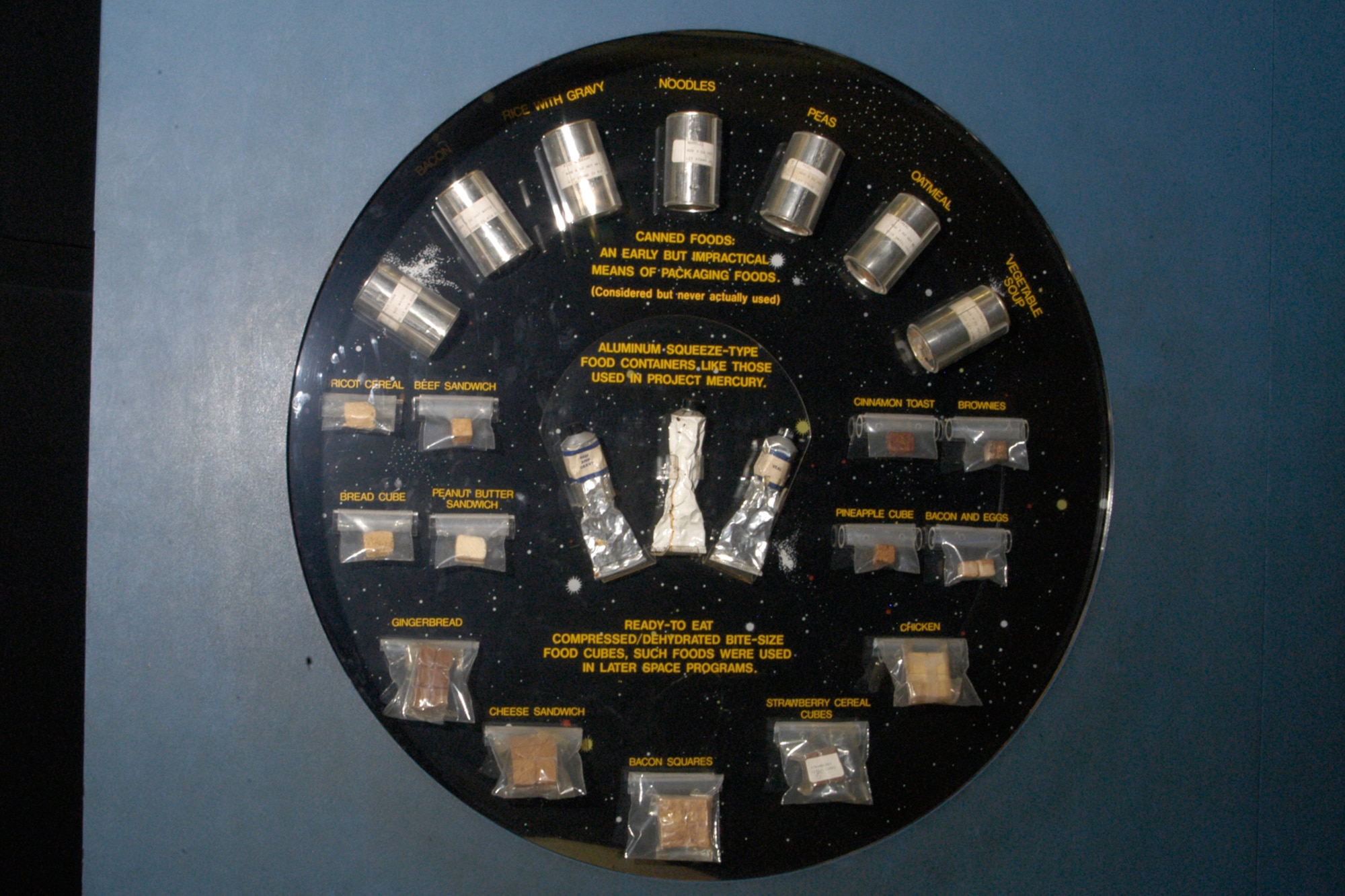 Space Foods exhibit in the Missile and Space Gallery at the National Museum of the United States Air Force. (U.S. Air Force photo) 