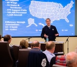 Air Force Lt. Gen. Stanley E. Clarke III, director of the Air National Guard, addresses attendees at the Air Force Civic Leader Program Annual Conference at Joint Base Andrews, Md., Feb. 6, 2014. During the conference, Clarke spoke on the history, mission, command structure and organization of the Air National Guard and how it fills both its state and federal mission.