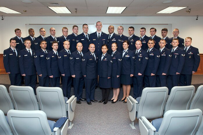 The students of Airman Leadership School Class 14-C pose for a group photo Jan 21.  (U.S. Air Force photo/ John Turner)