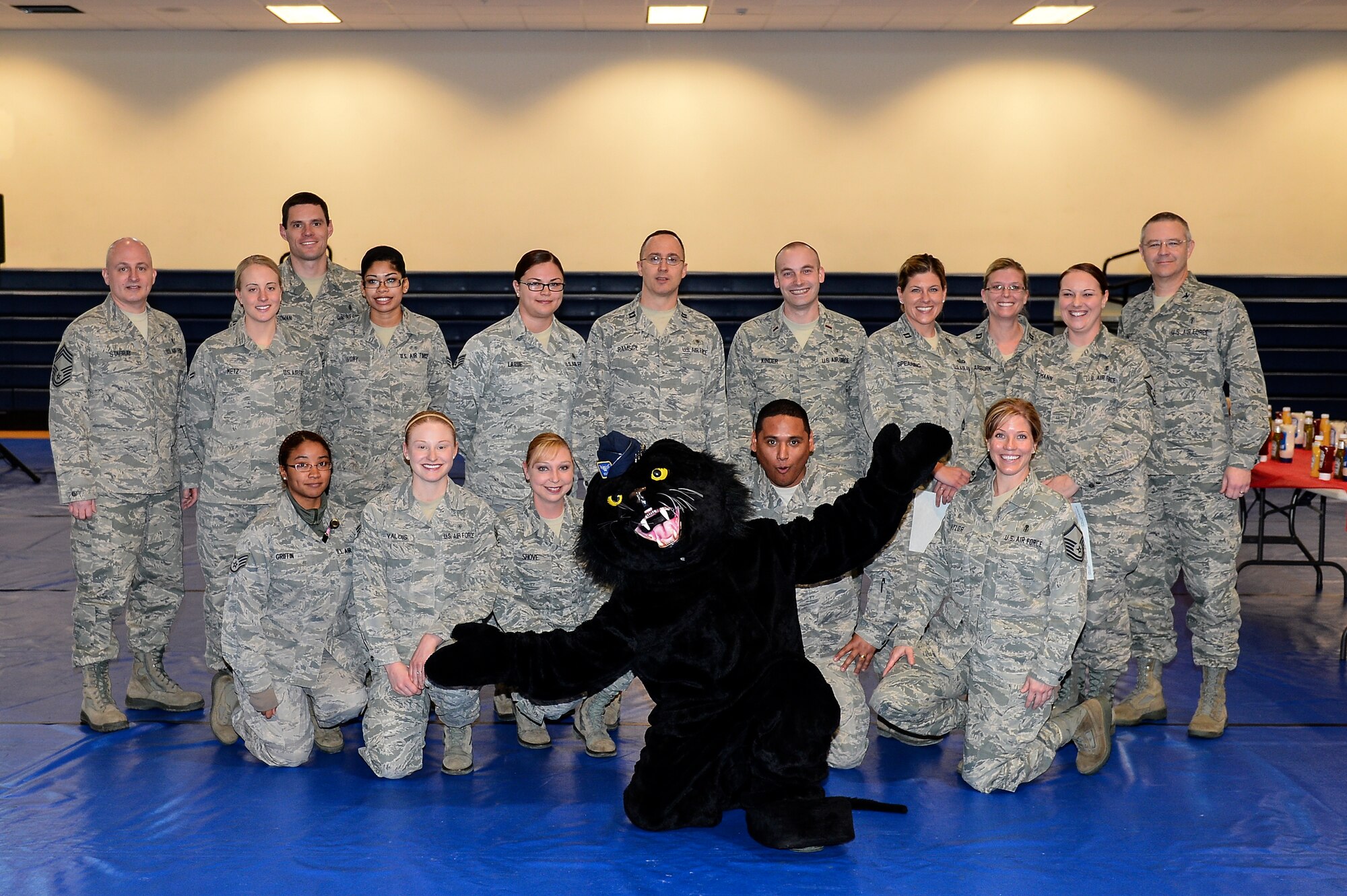 Members of the 460th Medical Group received Unit Effectiveness Inspection Professional Team and Professional Performer awards during the commander’s call and UEI out brief Feb. 10, 2014, at the fitness center on Buckley Air Force Base, Colo. These individuals and teams received the awards for demonstrating exceptional performance and teamwork.  (U.S. Air Force photo by Senior Airman Riley Johnson/Released)