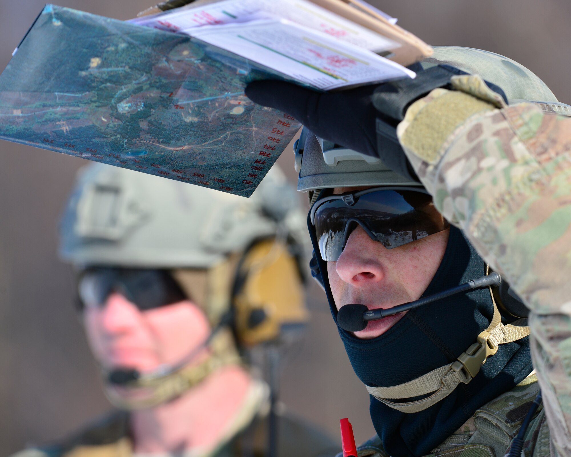 Staff Sgt. Steven Stein, 11th Air Support Operations Squadron joint terminal air controller from Fort Hood, Texas, watches as an A-10C Thunderbolt II engages multiple targets directed by Stein from his observation point Feb. 6, 2014, at the Bollen Live-Fire Range Complex on Fort Indiantown Gap, Pa. Stein, who is assigned to the 11th ASOS, supports the U.S. Army’s 3rd Armored Calvary Regiment. (U.S. Air Force photo/Airman 1st Class William Johnson)